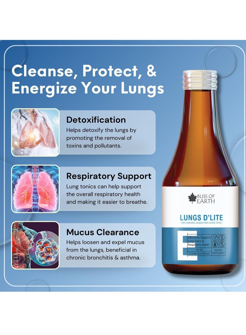 بليس اوف ايرث مكمل غذائي لتنظيف الرئتين، شراب طبيعي خالٍ من السكر لتنظيف الرئتين وإزالة السموم، 2 × 200 مل - Image 3